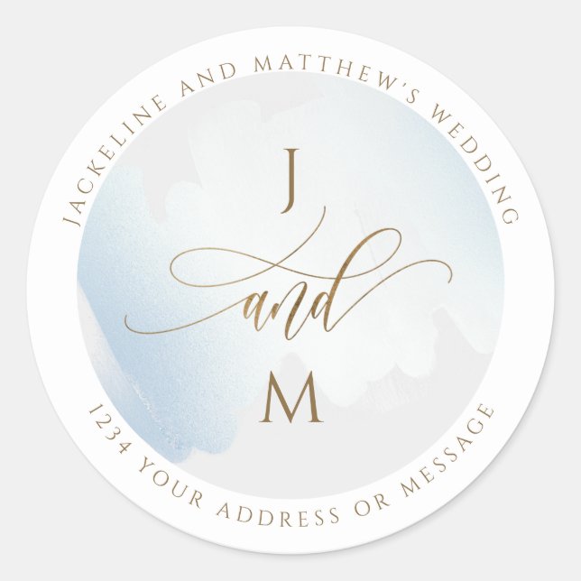 Sticker Rond Enveloppe Mariage gris et bleu sceau / Favoriser (Devant)