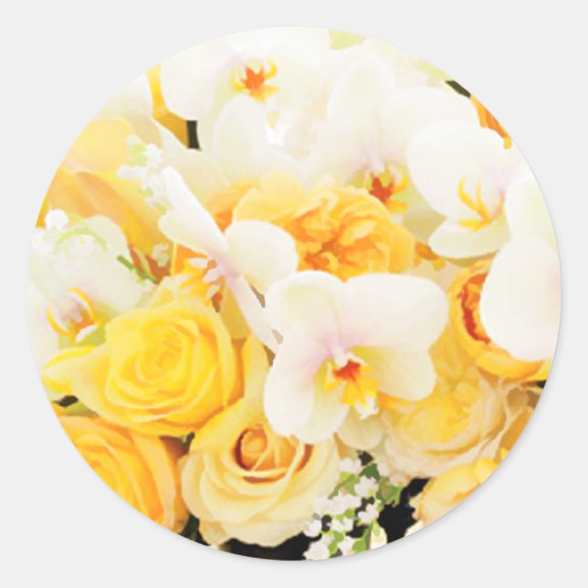 Sticker Rond Enveloppe Mariage jaune et blanc (Devant)