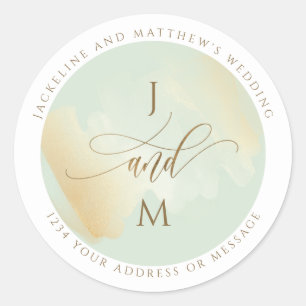 Sticker Rond Enveloppe Mariage jaune et vert Sceau / Favoriser