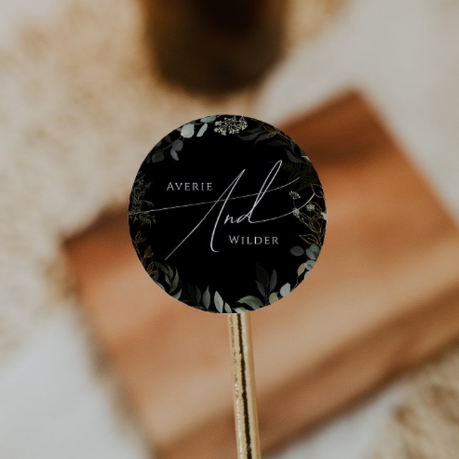Sticker Rond Enveloppe Mariage noir et or vert (Créateur téléchargé)