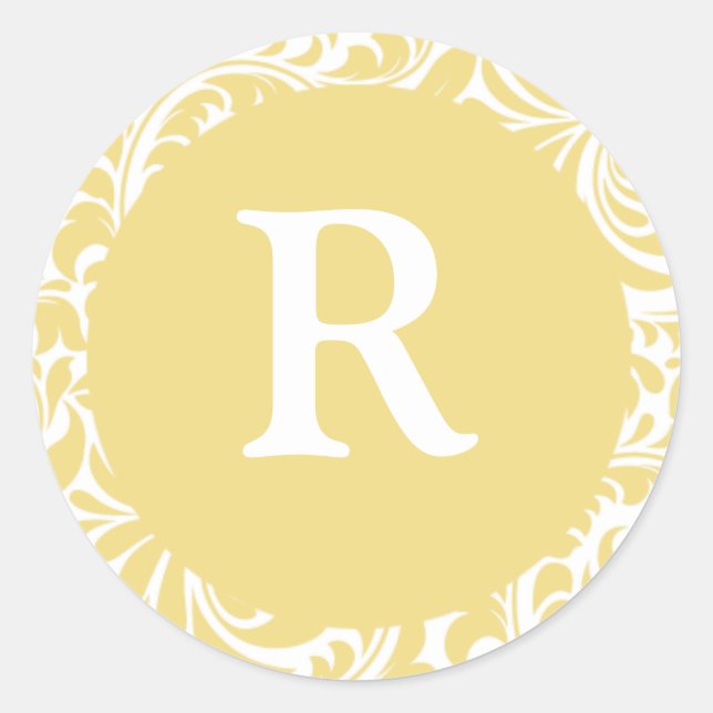 Sticker Rond Enveloppe Monogram R Antique Mariage d'or Monogram (Devant)