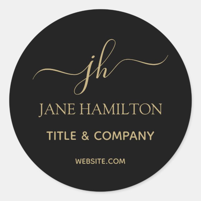 Sticker Rond Enveloppe Monogramme en or noir (Devant)