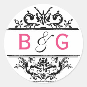 Sticker Rond Enveloppe noir et rose chaud