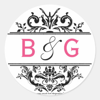 Sticker Rond Enveloppe noir et rose chaud