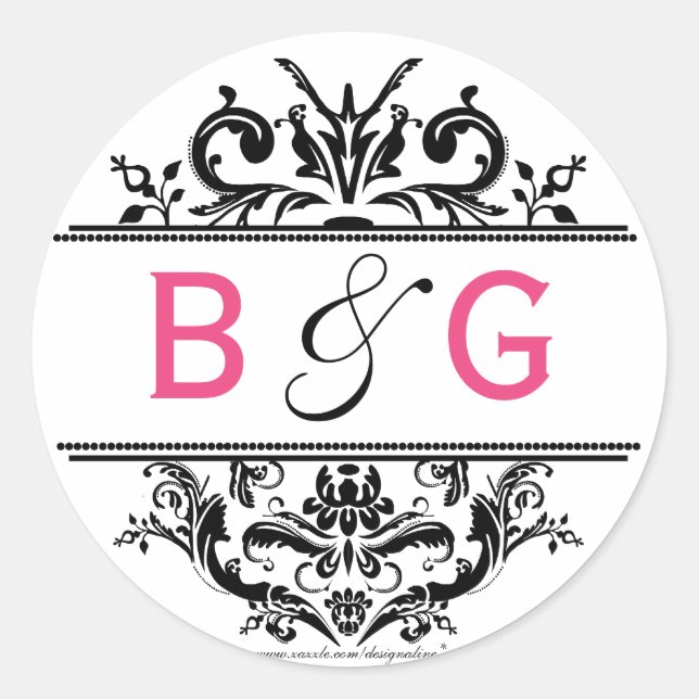 Sticker Rond Enveloppe noir et rose chaud (Devant)