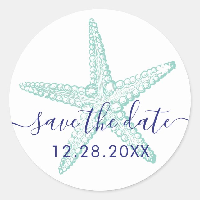 Sticker Rond Enveloppe Phoque Bleu Turquoise Starfish Plage Mar (Devant)