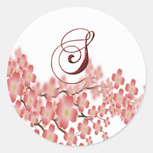Sticker Rond Enveloppe Sceau Flower Dogwood S Monogramme Mariag
