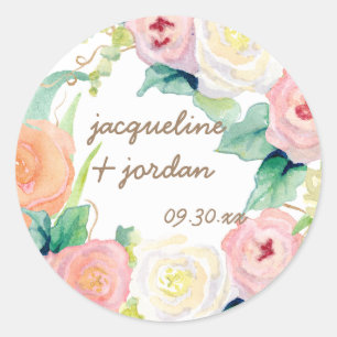 Sticker Rond Enveloppe Sceau Simple Moderne Aquarelle Rose Flor