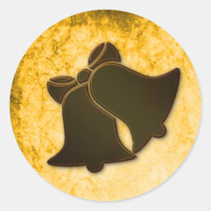 Sticker Rond Enveloppe vintage or et cloches Brown