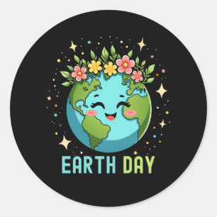 Sticker Rond Environnement jour des terres Terre mignonne Avec 