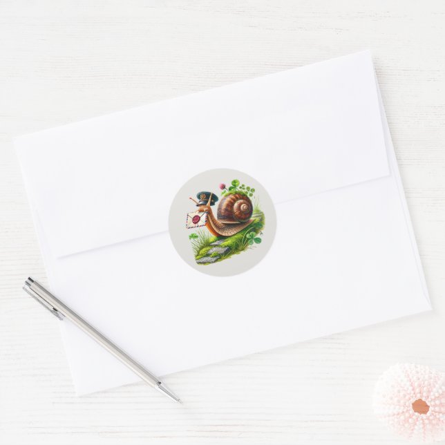 Sticker Rond Envoi de courrier d'escargot drôle (Enveloppe)