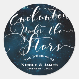 Sticker Rond ENVOÛTÉ SOUS LES ÉTOILES Mariage Bleu Stellaire