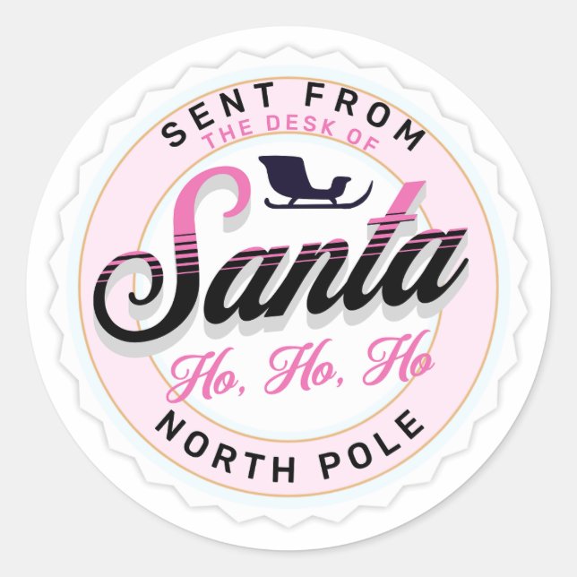 Sticker Rond Envoyé depuis le bureau du timbre Père Noël (Devant)
