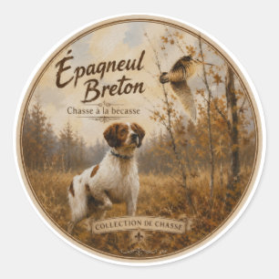 Sticker Rond Épagneul breton et bécasse