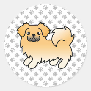 Sticker Rond Épagneul tibétain faon Chien de dessin animé migno