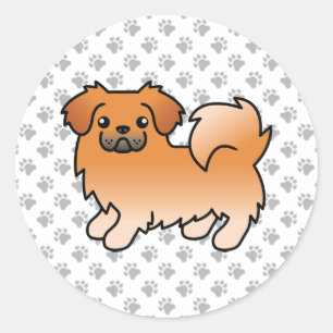Sticker Rond Épagneul tibétain rouge chien de dessin animé mign