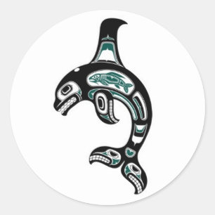 Sticker Rond Épaulard bleu et noir d'esprit de Haida