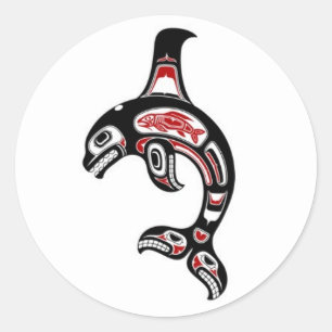 Sticker Rond Épaulard rouge et noir d'esprit de Haida