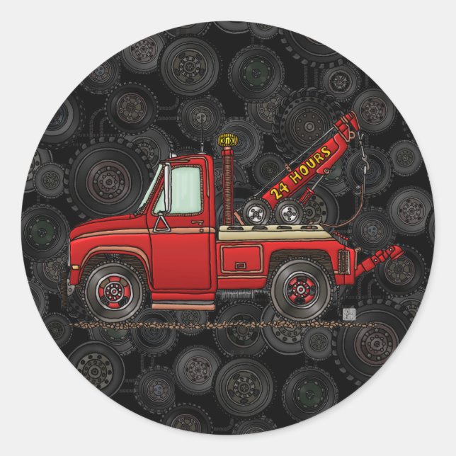 Sticker Rond Épave-Camion Cute Tow (Devant)