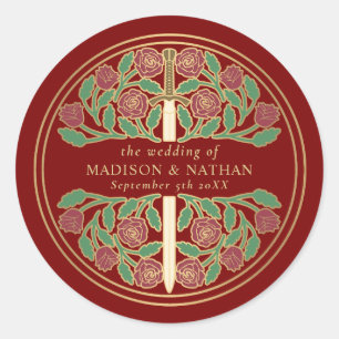 Sticker Rond Épée de mariage médiévale royale écarlate dorée