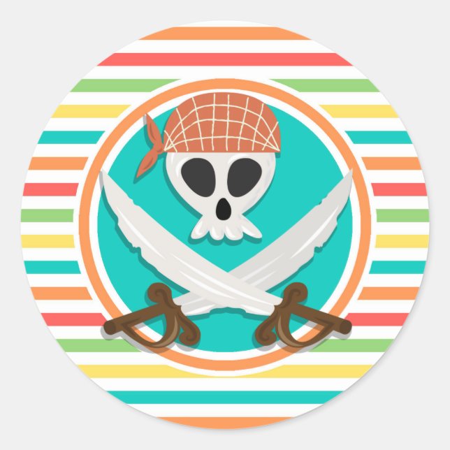 Sticker Rond Épées de pirates ; bandes d'arc-en-ciel lumineuses (Devant)