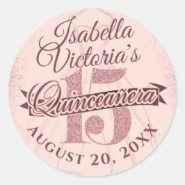 Sticker Rond Éperche de Parties scintillant or Rose Quinceanera