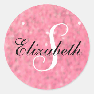Sticker Rond Épersion de monogramme rose flou délicate
