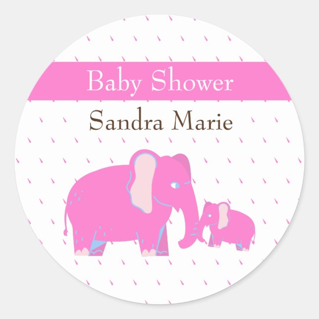 Sticker Rond Ephant rose Chic Simple Baby Girl Baby shower (Devant)