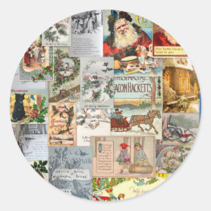 Sticker Rond Ephémère de Noël victorienne antique Collage Art