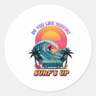 Sticker Rond Epic Ocean Wave Surfer - Tropical Surfing Adventur