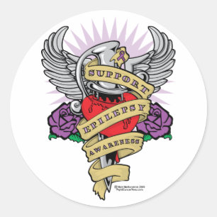 Sticker Rond Épilepsie Dagger et tatouage cardiaque