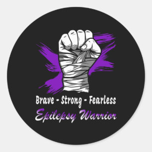 Sticker Rond Epilepsie Guerrier Combattez Ribbon Violet Épileps