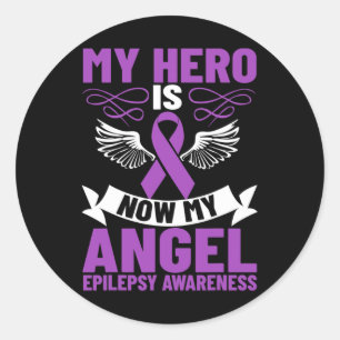 Sticker Rond Epilepsie Ruban Mon héros est maintenant mon ange 