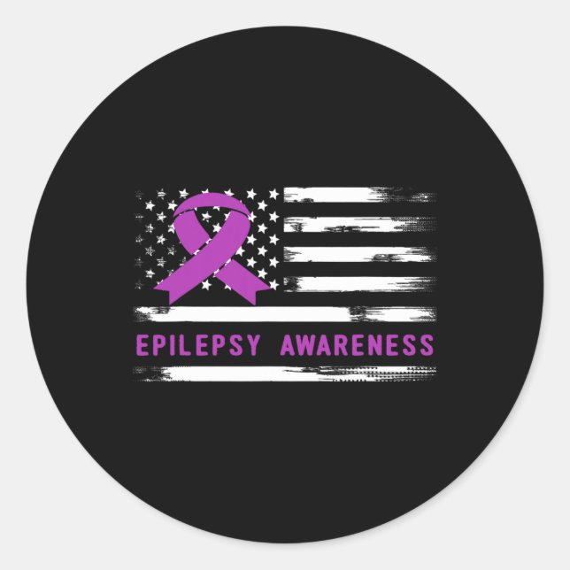 Sticker Rond Epilepsy Award Drapeau Américain Violet Ruban (Devant)
