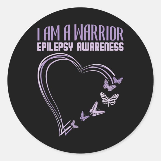 Sticker Rond Epilepsy Awareness I'm A Warrior Heart Butterfly  (Devant)