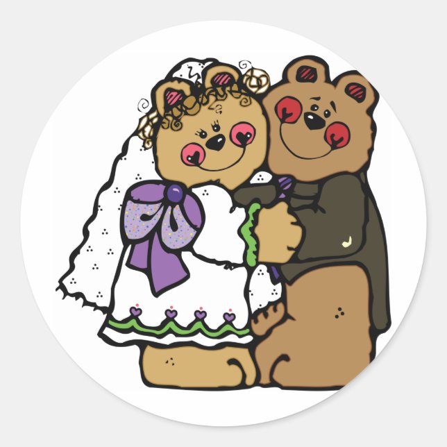 Sticker Rond Épouse d'ours et champignon d'ours (Devant)