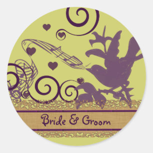 Sticker Rond Épouse et Mariage vert violet et tourbillon d'oise