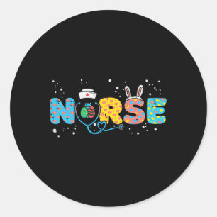 Sticker Rond Épouse Lapin Oreilles OEuf Stethoscope mignonne Ép