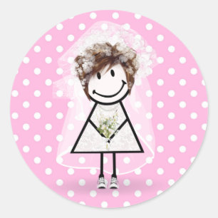 Sticker Rond Épouse Stick Girl en Basket sur Pois