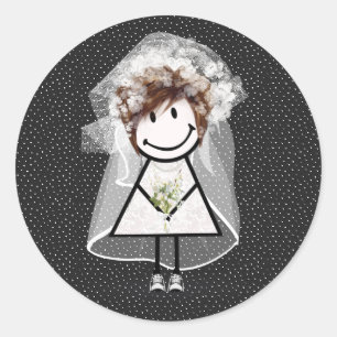 Sticker Rond Épouse Stick Girl en Basket sur Pois