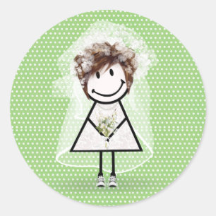 Sticker Rond Épouse Stick Girl en Basket sur Pois