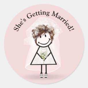 Sticker Rond Épouse Stick Girl en Basket sur rose