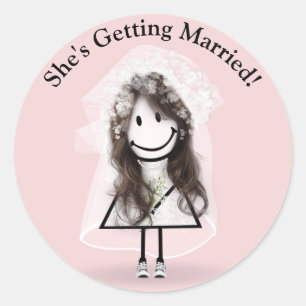 Sticker Rond Épouse Stick Girl en Basket sur rose