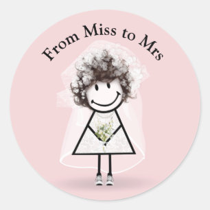 Sticker Rond Épouse Stick Girl en Basket sur rose