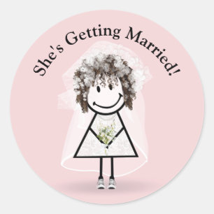 Sticker Rond Épouse Stick Girl en Basket sur rose