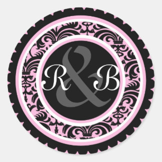 Sticker Rond Épouser l'autocollant rose d'initiale de