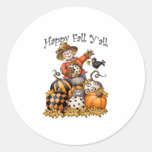 Sticker Rond épouvantail heureux chute de tous les citrouilles