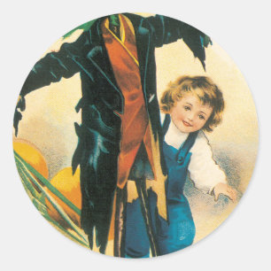 Sticker Rond Épouvantail vintage Jolly Halloween Ellen Clapsadd