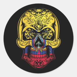 Sticker Rond Equateur Crâne et drapeau Rose
