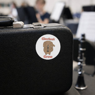 Sticker Rond Équipage de clarinette mignon Chien marron Kawaii